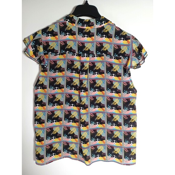 alice + olivia Willa Flutter Sleeve Silk Button-Up Top Large "Stace Face" - Picture 5 of 7
